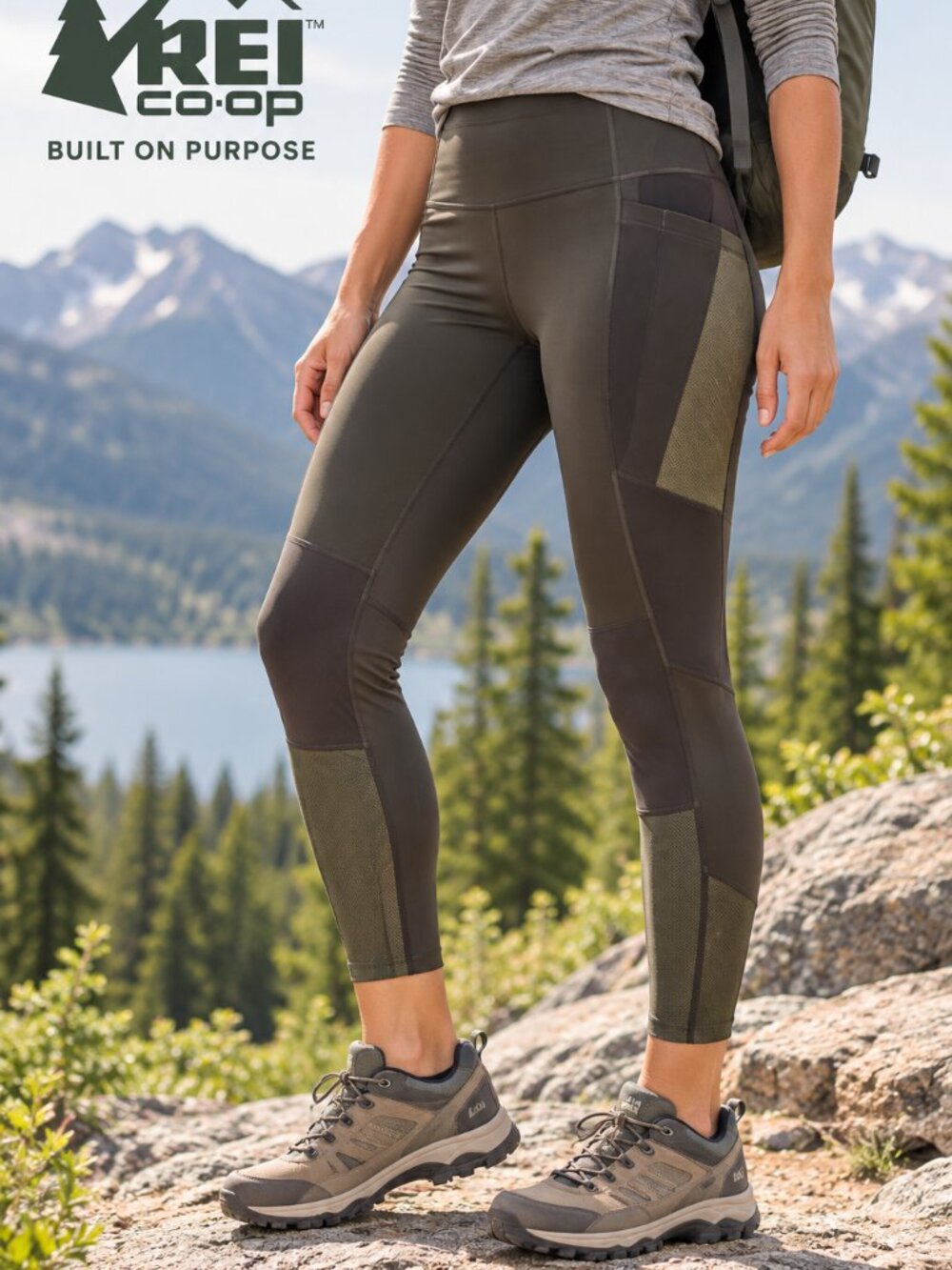 REI Co-op Screeline Hike Tights Women’s Large Olive Black Trail Leggings
